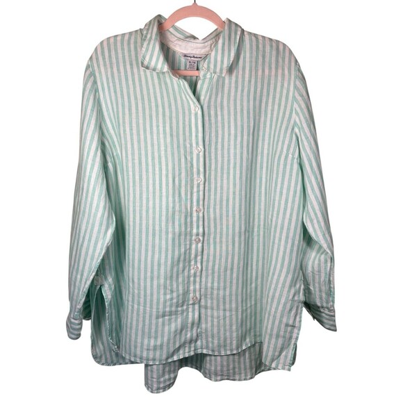 Tommy Bahama Turquoise Linen Button Front Top Size XL Tunic Beach Resort - Picture 1 of 15